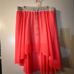 Armani Exchange Coral High-Low Chiffon Skirt with Gray Waistband